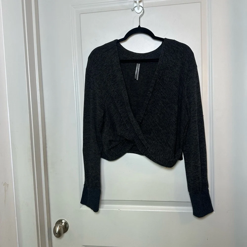 Anthropologie Charcoal Gray Wrap Crop Lightweight Sweater Top, Large
